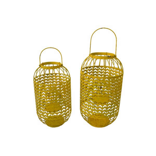 Set of 2, Metal Lantern Candle Holders - Yellow 