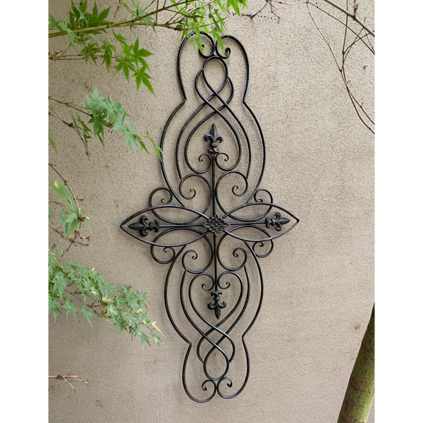 Wall Art, Abstract Metal Decorative - Antique Brown in the garden on a wall vertical