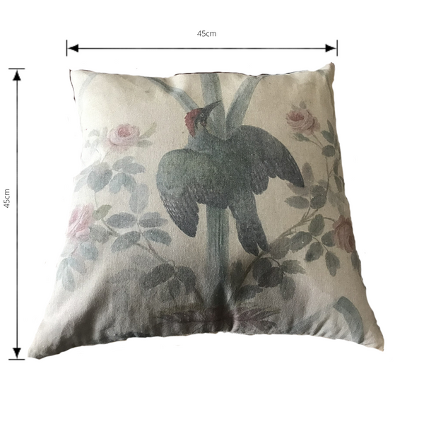 Cushion Filled Print on Fabric Unique Vintage Woodpecker Birdlife