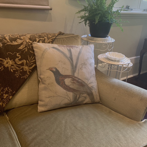 Cushion Filled Print on Fabric Unique Vintage Pheasant Birdlife