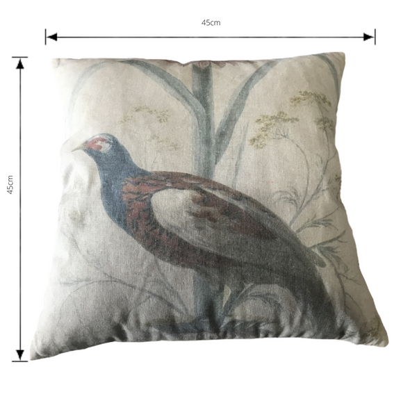 Cushion Filled Print on Fabric Unique Vintage Pheasant Birdlife