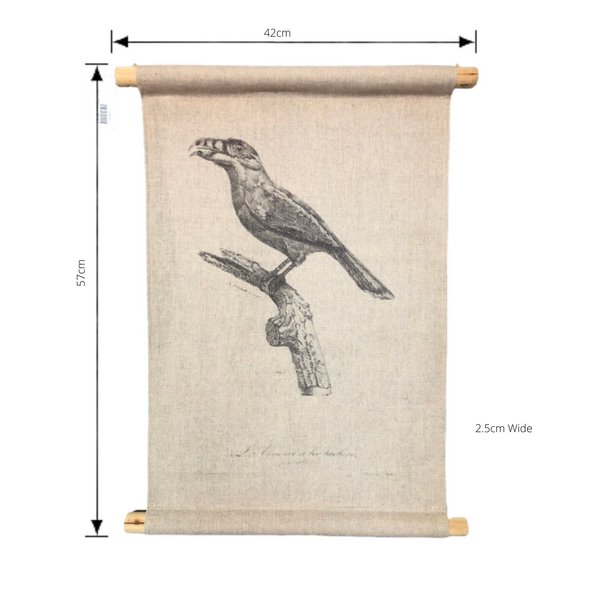 Wall Hanging Scroll, Print on Fabric Unique Vintage Birdlife B with dimensions