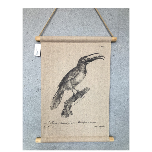 Wall Hanging Scroll, Print on Fabric Unique Vintage Birdlife C 