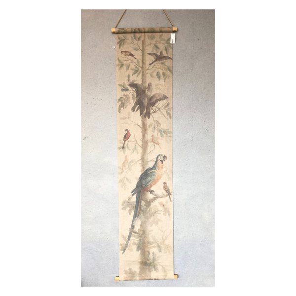 Wall Hanging Scroll, Print on Fabric Unique Vintage Parrot Blue Birdlife hanging inside