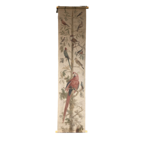 Wall Hanging Scroll, Print on Fabric Unique Vintage Parrot Red Birdlife