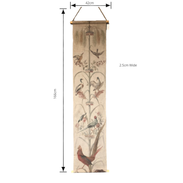 Wall Hanging Scroll, Print on Fabric Unique Vintage Crested Pheasant Birdlife with Dimensions