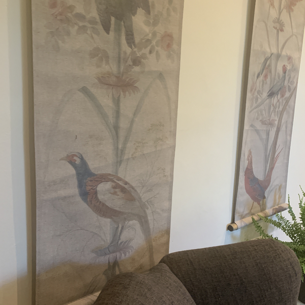 Wall Hanging Scroll, Print on Fabric Unique Vintage Pheasant Birdlife hanging 