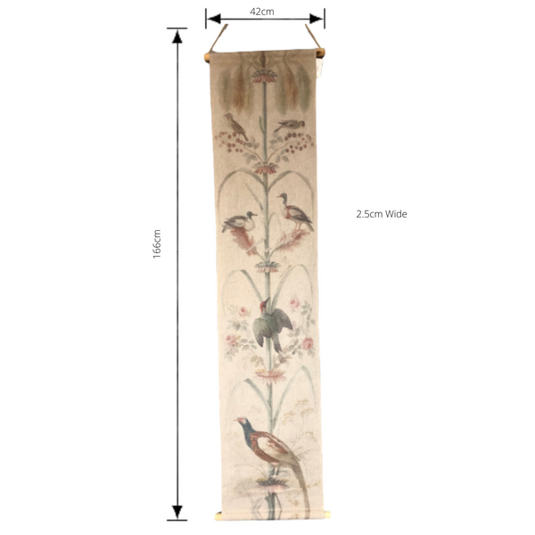 Wall Hanging Scroll, Print on Fabric Unique Vintage Pheasant Birdlife with dimensions