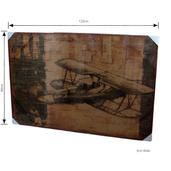 Print Bi-Plane Artwork Hessian Jute Stretched Wood Frame with dimensions