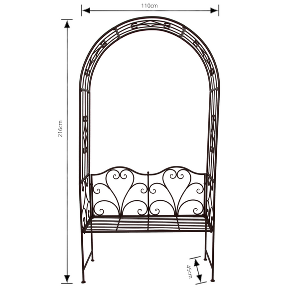 Garden Arch with Bench Seat Rustic Brown