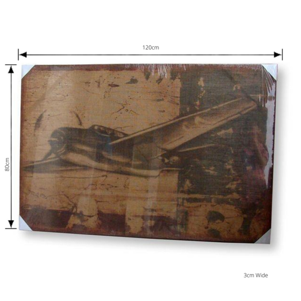 Print, Plane Artwork Hessian Jute Stretched Wood Frame with dimensions