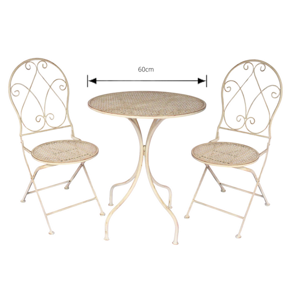 Patio Setting - Abby, Rustic Cream 3 Piece Metal Garden Balcony Setting