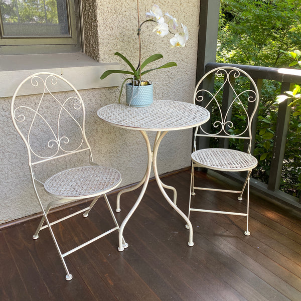 Patio Setting - Abby, Rustic Cream 3 Piece Metal Garden Balcony Setting