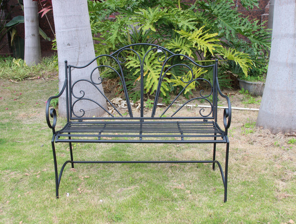 Garden Ava Bench Seat Black Steel Metal Outdoor Park 108X55X97CM
