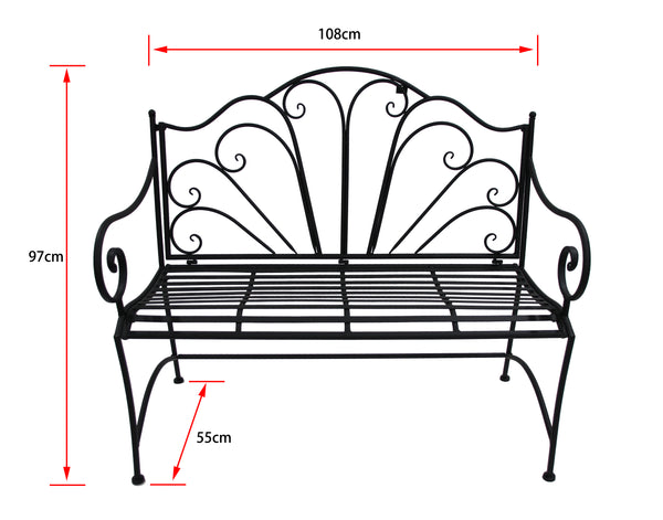 Garden Ava Bench Seat Black Steel Metal Outdoor Park 108X55X97CM