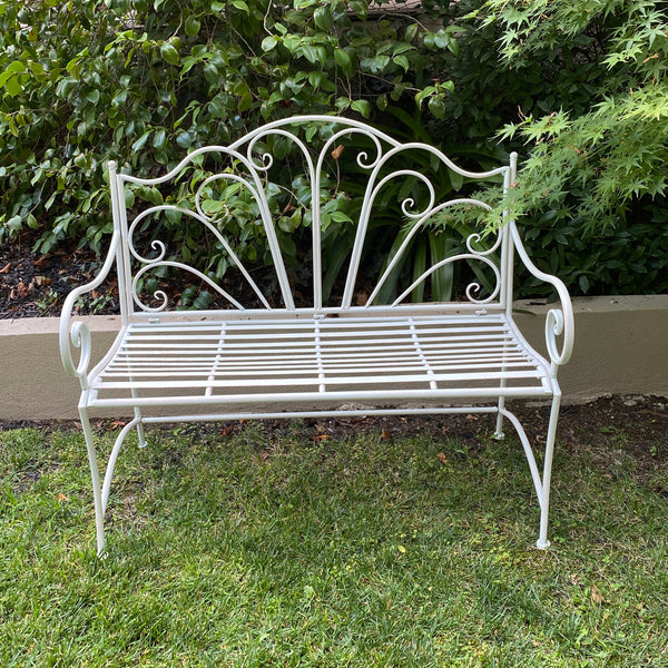 Garden Bench Metal Seat, Ava, Distressed Cream