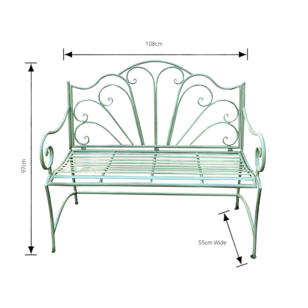 Garden Bench Metal Seat, Ava, Green, Sturdy