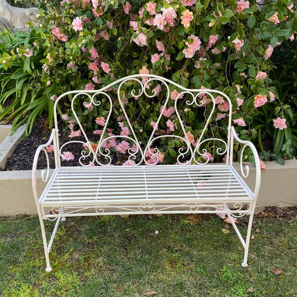 Garden Bench Metal Seat, Bella in Distressed Cream