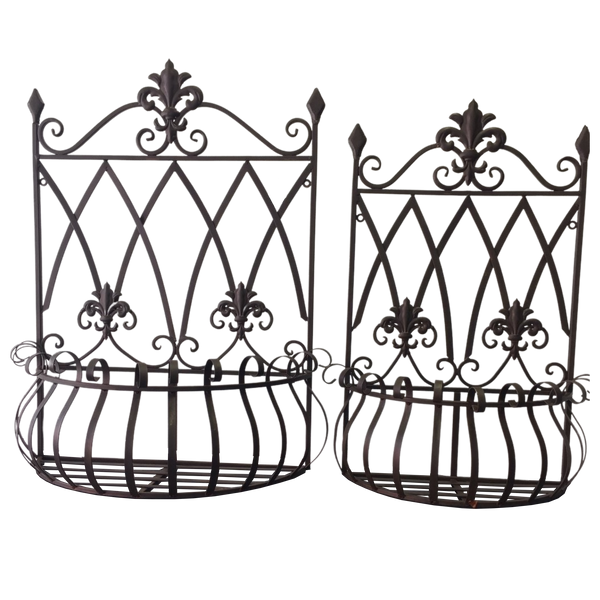 SET 2 Wall Planters Metal Antique Rustic/ Brown