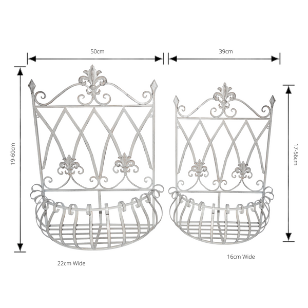 Set 2 Wall Planters Metal Antique Cream