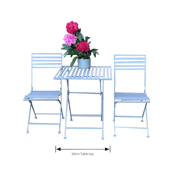 Patio Setting - Clara Square Grey 3 Piece Metal Garden Setting with dimensions