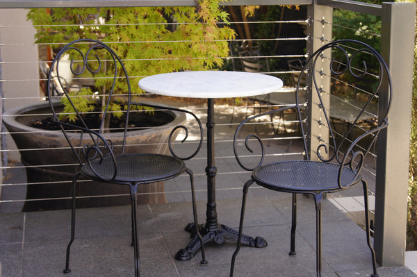 Patio Setting - Bella 3 piece Indoor/Outdoor Marble Table, Cast Iron Base