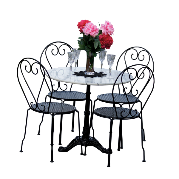 Outdoor patio setting Bella, marble top and cast iron base with 4 chairs  in black