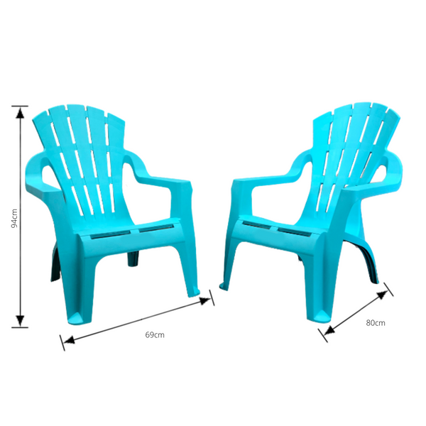 set of 4 aqua adirondack chairs made from pu/plastic with dimensions
