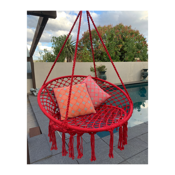 Macrame Hanging chair. Made from woven raspberry  cotton,