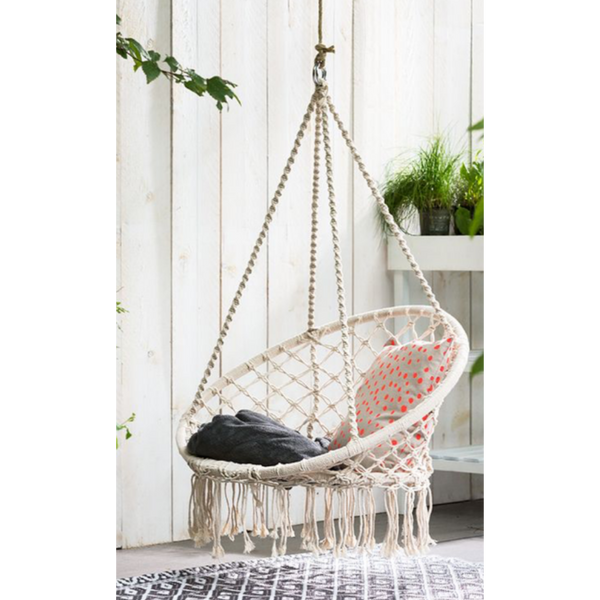 Macrame Hanging chair. Made from woven white cotton,
