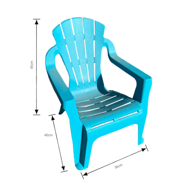 Replica adirondack kids chair, made from PU/Plastic in aqua with dimensions