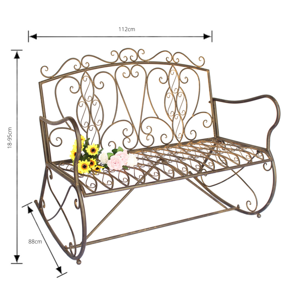 Garden Bench Metal Steel Rocker Seat Charleston Vintage Porch Park Garden Furniture 112x88x95cm