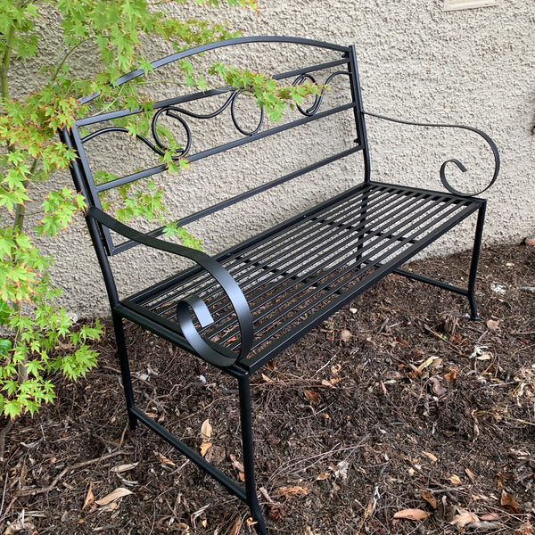 Outdoor Black metal Eden garden bench  in garden setting