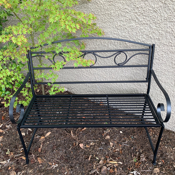 Outdoor Black metal Eden garden bench  in garden setting