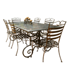 Outdoor Dining setting made from natural stone- Granite, 6 wrought iron dining chairs- dinner chair style, and solid iron table base
