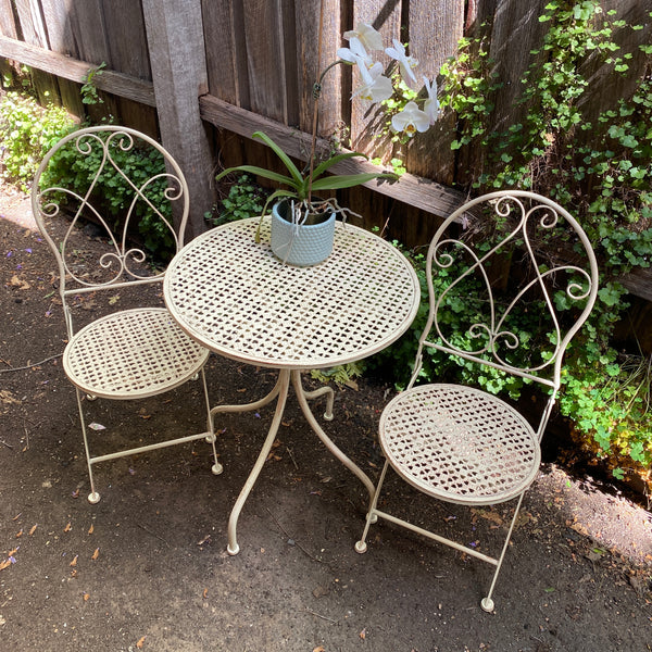Patio Setting - Abby, Rustic Cream 3 Piece Metal Garden Balcony Setting