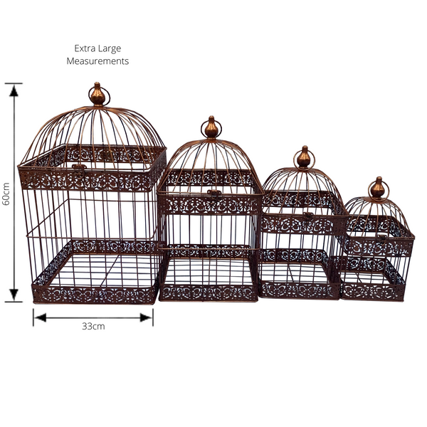 Bird Cages Square Set 4 Rust Hanging Metal Steel Wedding Flower Plant Holder Garden Decor