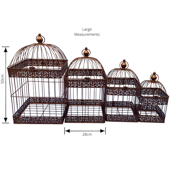 Bird Cages Square Set 4 Rust Hanging Metal Steel Wedding Flower Plant Holder Garden Decor