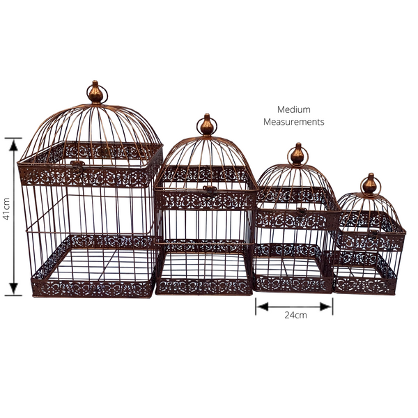 Bird Cages Square Set 4 Rust Hanging Metal Steel Wedding Flower Plant Holder Garden Decor