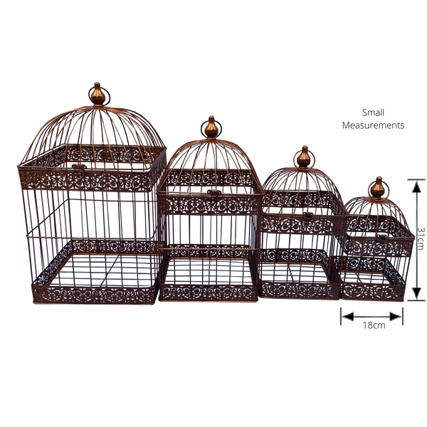 Bird Cages Square Set 4 Rust Hanging Metal Steel Wedding Flower Plant Holder Garden Decor