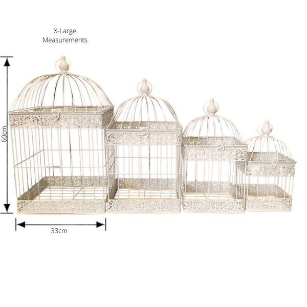 Bird Cages Square Set 4 Cream Hanging Metal Steel Wedding Flower Plant Holder Garden Decor