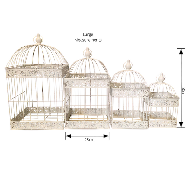 Bird Cages Square Set 4 Cream Hanging Metal Steel Wedding Flower Plant Holder Garden Decor