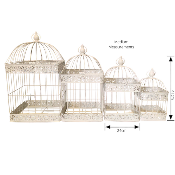 Bird Cages Square Set 4 Cream Hanging Metal Steel Wedding Flower Plant Holder Garden Decor