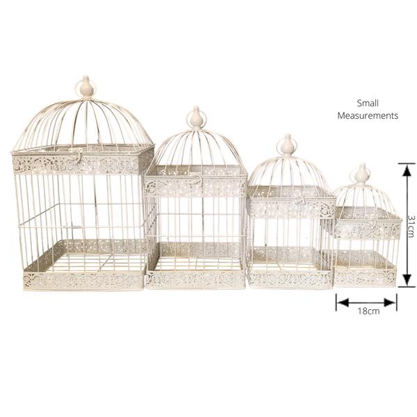 Bird Cages Square Set 4 Cream Hanging Metal Steel Wedding Flower Plant Holder Garden Decor