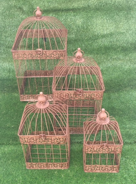 Bird Cages Square Set 4 Rust Hanging Metal Steel Wedding Flower Plant Holder Garden Decor