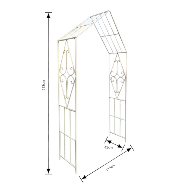 Metal garden arch in cream with measurements