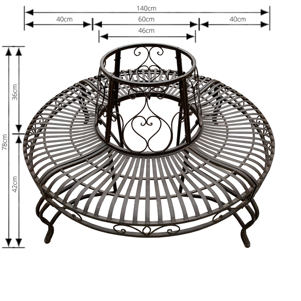 Tree Surround with Bench - Brown / Black Earth Finish, Heavy Gauge Iron