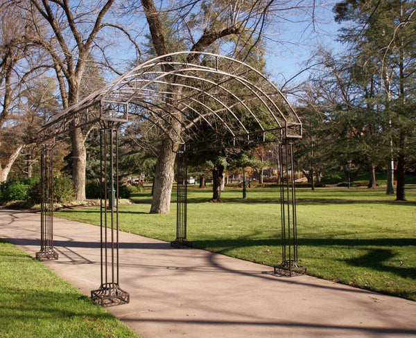 Outdoor Garden Arbour, Gazebo, Arch 3m x 3m made in rusty finish. Pictured in garden setting