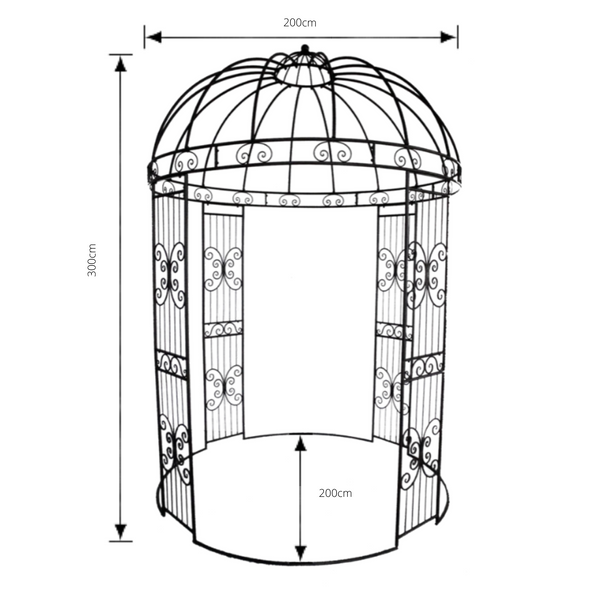 Outdoor Garden arbour, Gazebo. Round 2m x 2m x 3m, pictured with dimensions