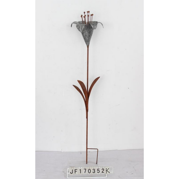 SET 8 Flower Trumpet Lily Metal Sculpture Stake Spike Home Garden Decor 21X20X113cm